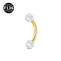 Piercing de Ombligo y Ceja en Titanio F136 Barra Curva con Bolas de Cristal Brillantes - 1.2x8x4mm / Bola de arcilla oro y blanco [rosca interna]