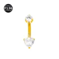 Piercing de ombligo de titanio dorado con circonitas cúbicas redondas y triangulares, 1.6mm. - 1.6x10mm / Triángulo oro y blanco