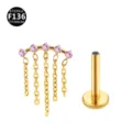 F136 Titan Goldfarben Rosa Zirkonia Tassel Quaste Knorpel Lippe Piercing Schmuck - Kette Gold & Rosa