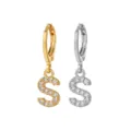 Gold and silver tone alphabet letter S pave cubic zirconia hoop earrings fashion jewelry - Style S