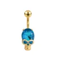 Piercing de ombligo calavera cristal azul acero inoxidable dorado joya corporal chic - 1,6*11 mm / Calavera Aguamarina Dorada