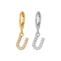 Gold and silver stainless steel paved cubic zirconia horseshoe hoop earrings daily wear. - Style U