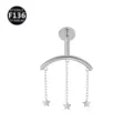 Titan Knorpel Piercing Stecker mit Ketten und Sternen Anhängern, sterile Körperschmuck Variante - Silber mit Pentagramm-Anhänger