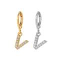 Gold and silver tone pavé letter V hoop earrings, stainless steel cartilage piercing jewelry. - Style V