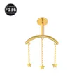F136 Titan Piercing Labret Stab mit gebogenem Bogen und drei hängenden Stern Anhängern. - Gold mit Pentagramm-Anhänger