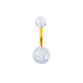 Piercing para ombligo con barra curva dorada y esferas transparentes con purpurina. - 1,6*11 mm / Barra Dorada Bola de Acrílico