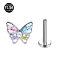 Titan Schmetterling Labret Stecker mit bunten Zirkonia Steinen fuer Knorpel Piercing Schmuck. - bunt