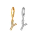 Gold and silver tone letter Y hoop earrings featuring sparkling cubic zirconia crystal pavé. - Style Y