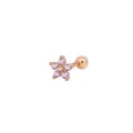 Edelstahl Blumen Knorpel Piercing Stecker mit rosa Zirkonia und Schraubkugel Verschluss. - Fünfblättrige Blume Roségold Rosa Strass Stil (Fünfblättrige Blume Roségold Rosa-981) / 1.2x6mm (Stabdicke x Länge)