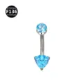 Piercing de ombligo de titanio con circonita azul joya corporal elegante - 1.6x10mm / Triángulo plata y azul mar