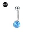 Anillo de piercing de titanio con piedra azul claro, variante estéril para el ombligo. - 1.6x10mm / Circonita de fuegos artificiales aguamarina plateado