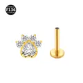 Goldenes F136 Titan Katzenpfote Labret Piercing mit funkelnden Zirkonia Steinen - Herz Katzenpfote-Stil (M1770) / 1,2 x 6 mm Stab / M0,9-Gewinde / Gold Weißer Strass