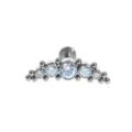Orecchino piercing cartilagine in titanio con zirconi multipli e perle di metallo. - NO.11
