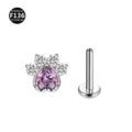 F136 Titan Katzenpfote Labret Stecker mit funkelndem rosa Herz Kristall und Zirkonia. - Herz Katzenpfote-Stil (M1770) / 1,2 x 6 mm Stab / M0,9-Gewinde / Silber mit lila Strasssteinen