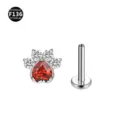 Titanium Katzenpfote Labret Piercing mit rotem Herz und Steinen, stylischer Körperschmuck. - Herz Katzenpfote-Stil (M1770) / 1,2 x 6 mm Stab / M0,9-Gewinde / Silber mit roten Strasssteinen