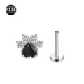 ASTM F136 Titan Katzenpfote Labret Piercing mit schwarzem Herz und klaren Zirkonia. - Herz Katzenpfote-Stil (M1770) / 1,2 x 6 mm Stab / M0,9-Gewinde / Silber Mit Schwarzen Strass