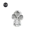 F136 Titan Katzenpfote Labret Piercing Glänzende Zirkonia Körperschmuck Modisch - Tropfen Katzenpfote-Stil (M1770) / 1,2 x 6 mm Stab / M0,9-Gewinde / Silber Weißer Strass