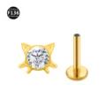 F136 Titan Katzenklaue Labret Piercing Schmuck mit funkelndem runden Zirkonia Stein - Katzenkopf-Stil (Mit Schnurrbart) / 1,2 x 6 mm Stab / M0,9-Gewinde / Gold mit weißem Zirkonia