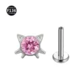 F136 Titan Katzenohr Labret Stecker Piercing mit Rosa Zirkonia Körperschmuck Schmuck - Katzenkopf-Stil (Mit Schnurrbart) / 1,2 x 6 mm Stab / M0,9-Gewinde / Rosa Zirkonia