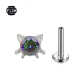 F136 Titan Katzenklaue Labret Piercing Glitzernder Regenbogen Stein Ohrstecker Schmuck - Katzenkopf-Stil (Mit Schnurrbart) / 1,2 x 6 mm Stab / M0,9-Gewinde / Bunte Zirkonia