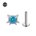 F136 Titan Katzenklaue Labret Stecker Piercing Schmuck mit blauem Kristall Edelstein. - Katzenkopf-Stil (Mit Schnurrbart) / 1,2 x 6 mm Stab / M0,9-Gewinde / Seeblauer Zirkonia