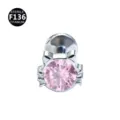 F136 Titan Süße Katzenkralle Lippenpiercing Stecker mit Rosa Zirkonia Schmuck Artikel. - Katzenkopf Drei Schnurrhaare Stil (M1770) / 1,2 x 6 mm Stab / M0,9-Gewinde / Silberton Rosa Strass