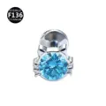 F136 Titan Katzenpfote Labret Piercing mit blauem Zirkon Körperschmuck Modestil. - Katzenkopf Drei Schnurrhaare Stil (M1770) / 1,2 x 6 mm Stab / M0,9-Gewinde / Silber Aquamarin Strass
