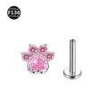 Hochwertiger Titan Labret Stecker mit Rosa Zirkonia Katze Pfote Piercing Schmuck - Herz Katzenpfote-Stil (M1770) / 1,2 x 6 mm Stab / M0,9-Gewinde / Silber Besetzt mit Ganz Rosa Zirkonia