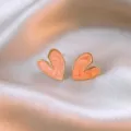 Pink heart ear studs with gold rim, elegant abstract design for women, chic trendy jewelry. - Pearly Pink Heart (59#)