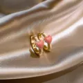 Sweet pink heart gold hoop earrings, elegant metallic finish fashion jewelry for women. - White Heart Style (45#)