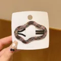 Brown plaid irregular hair clip for kids, stylish cloth side clip variant with paper card display. - Grid Cloud / Brown Plaid Cloud