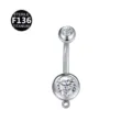 F136 Titanium Navel Ring Piercing with Zircon DIY Body Jewelry Accessory Options - 1.6x12x5x8mm / Silver with Ring