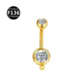 F136 Titanium Navel Piercing Ring CZ Crystal Curved Barbell DIY Jewelry Accessory - 1.6x12x5x8mm / Gold Color with Loop