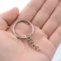 Stainless steel key ring detail, metal flat split ring with short chain for DIY crafts. - Inner Diameter 22mm / Silver