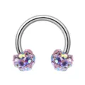 Anneau de piercing fer à cheval en acier inoxydable avec cristaux colorés pour nez. - 1.2*8*3mm / Couleur AB