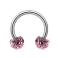 Edelstahl Hufeisen Piercing Ring mit rosa Kristallkugel für Körper Schmuck Ohr Nase Stecker - 1.2*8*3mm / Rosa
