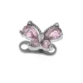 Stainless steel butterfly dermal anchor piercing jewelry detail view with pink cubic zirconia - Pink Zirconia Butterfly (OM1329)