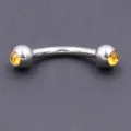 16G Stainless Steel Curved Barbell Eyebrow Piercing with Double Crystal Rhinestones - 1.2*8*3mm / Orange