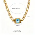 Collana a catena in acciaio inossidabile dorato con pendente in cristallo azzurro. - Blu