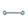 Stainless steel barbell tongue nipple piercing body jewelry with light blue CZ crystal stones. - 1.6x16mm / Silver Sea Blue (Light Blue Rhinestone)