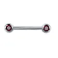 Stainless steel barbell body piercing jewelry with red cubic zirconia stones for women. - 1.6x16mm / Silver Red (Red Rhinestone)