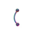 Rainbow curved barbell stainless steel body piercing jewelry featuring textured matte balls. - Colorful