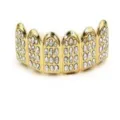 Gold hip hop grillz teeth caps iced out rhinestone grillz dental fashion jewelry items - Upper / Gold