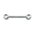 Stainless Steel Body Piercing Barbell with CZ Crystal Stones Silver Tongue Nipple Ring - 1.6x16mm / Silver White (White Rhinestone)