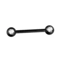 Black barbell body piercing jewelry with clear cubic zirconia stones for women. - 1.6x16mm / Black (White Rhinestones)