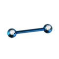 Blue stainless steel tongue barbell body piercing jewelry with clear cubic zirconia stones. - 1.6x16mm / Blue (White Rhinestone)