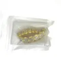 Hip hop gold grillz teeth, copper micro pave rhinestone top and bottom teeth fashion grills. - Set / Gold