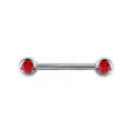 Stainless steel piercing barbell body jewelry with dual red CZ crystal ends for stylish women. - 1.6x16mm / Silver Red (Red Rhinestone)