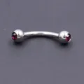 Stainless steel curved eyebrow barbell featuring red crystal ends, detailed closeup view. - 1.2*8*3mm / Purple