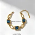 Bracciale in acciaio inossidabile con cristallo blu quadrato, gioielli placcati in oro 18k - Blu
